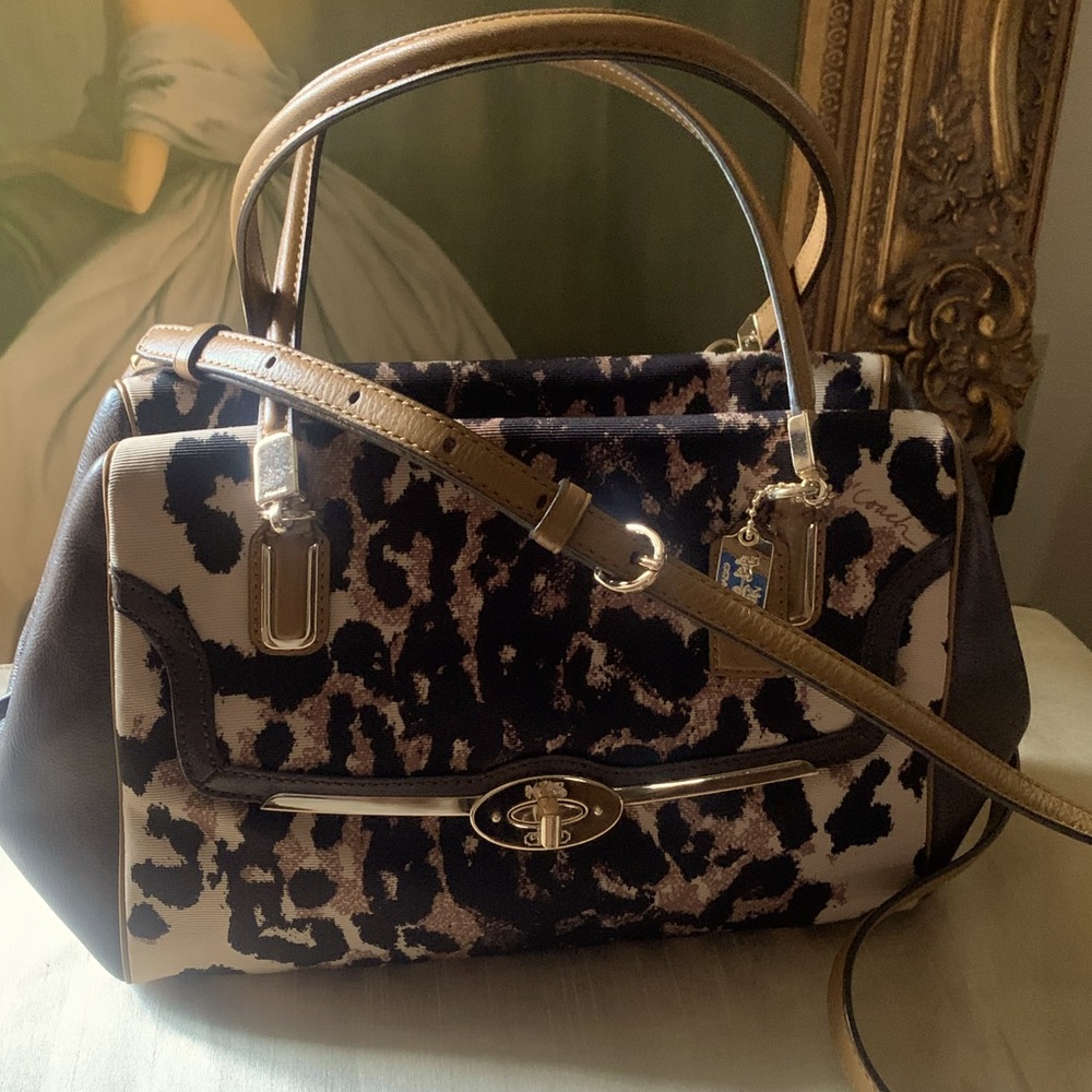 Coach Leopard bag with leather and canvas